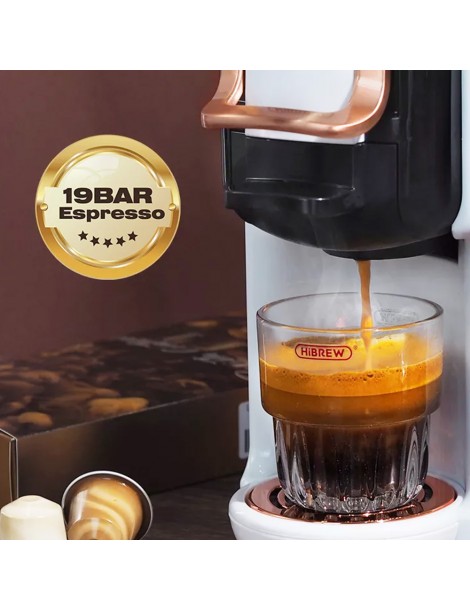HiBREW H2B Caffettiera 5 in 1 con linea di livello dell'acqua macchina per caffè a capsule caldo/freddo a 19 bar - Bianco In Linea