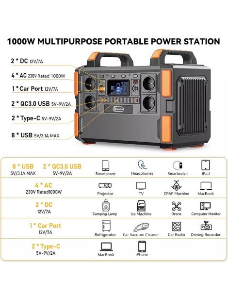 Generatore solare portatile Flashfish F132 1041.6Wh/1000W batteria LiFePo4 uscita 230V AC 19 uscite versione UE Consegna Veloce