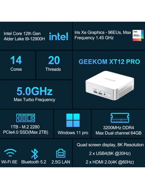 GEEKOM XT12 Pro Mini PC Intel Core i9-12900H 14 core fino a 5 0GHz 32GB RAM 1TB SSD Vendite Flash