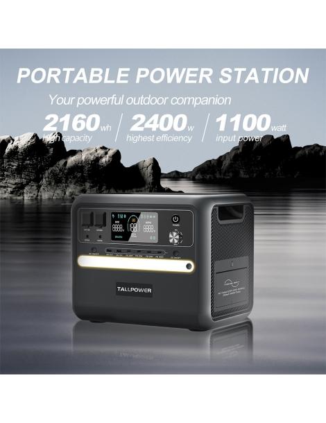 TALLPOWER V2400 Stazione di alimentazione portatile generatore solare LiFePo4 da 2160Wh uscita CA da 2400W UPS - Nero Novità