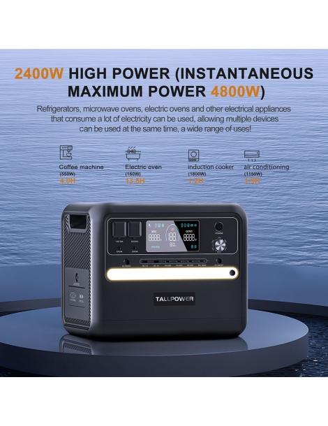 TALLPOWER V2400 Stazione di alimentazione portatile generatore solare LiFePo4 da 2160Wh uscita CA da 2400W UPS - Nero Novità
