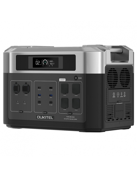 OUKITEL BP2000 Centrale elettrica portatile batteria LiFePO4 da 2048Wh/640000mAh uscita AC da 2200W UPS da 2000W Online