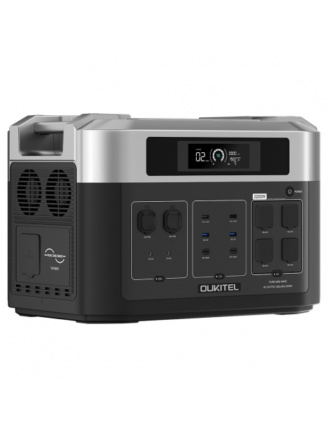 OUKITEL BP2000 Centrale elettrica portatile batteria LiFePO4 da 2048Wh/640000mAh uscita AC da 2200W UPS da 2000W Online