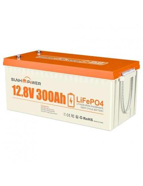 SUNHOOPOWER 12V 300Ah LiFePO4 Batteria energia 3840Wh BMS 200A integrato potenza di carico max. 2560W IP68 Outlet