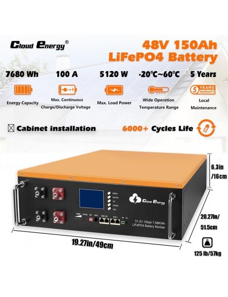 Cloudenergy 48V 150Ah Cabinet Type Litio LiFePO4 Deep Cycle Battery Pack 7680Wh di energia 6000 cicli di vita Vendita Economica