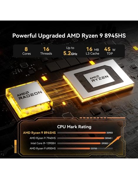 GEEKOM A8 AI Mini PC AMD Ryzen 9 8945HS 8 Core Max 5.2GHz 32GB DDR5 RAM 2TB SSD Nuova