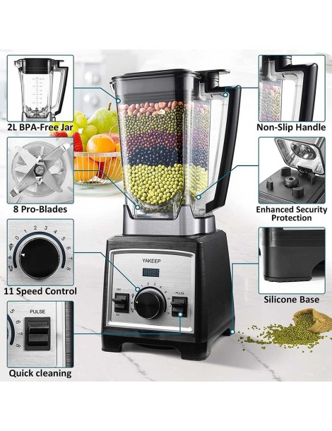 Yakeep 8188 2000W Stand Mixer frullatore per frullati da 2L con agitatore 32000 RPM 8 lame in acciaio Spedizione Gratuita