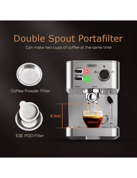HiBREW H10 1050W macchina da caffè semi-automatica a 20 bar macchina per caffè espresso a cialde e macinato ESE capacità 1 5L Promozione Limitata