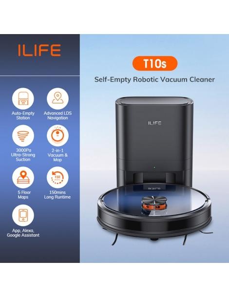 ILIFE T10s Robot Aspirapolvere Aspirazione 3000Pa Navigazione LDS Stazione di Svuotamento Automatico Prezzo Ridotto