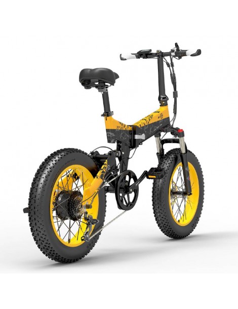 BEZIOR XF200 Bici elettrica pieghevole da 20 pollici con pneumatici grassi Motore da 1000 W Batteria da 48 V 15 Ah - Nero Giallo In Vendita