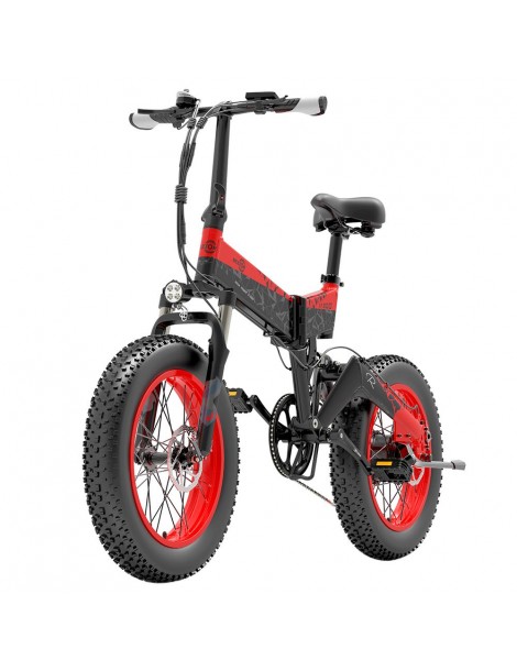 BEZIOR XF200 Bici elettrica pieghevole da 20 pollici con pneumatici grassi Motore da 1000 W Batteria da 48 V 15 Ah - Nero Rosso Offerta San Valentino