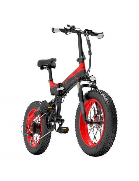 BEZIOR XF200 Bici elettrica pieghevole da 20 pollici con pneumatici grassi Motore da 1000 W Batteria da 48 V 15 Ah - Nero Rosso Offerta San Valentino