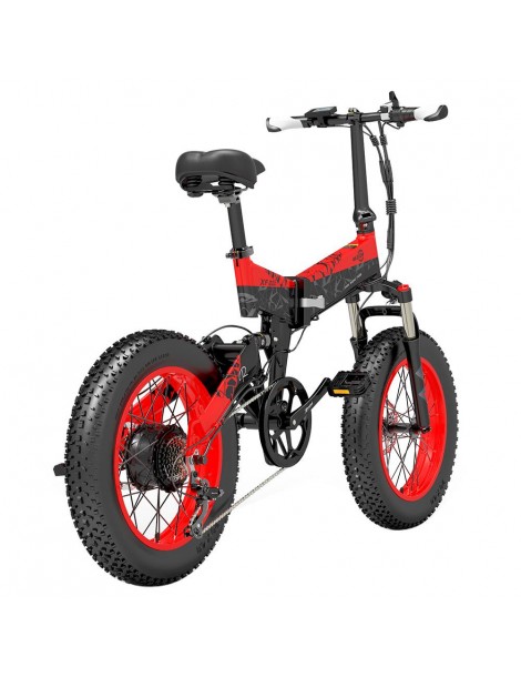 BEZIOR XF200 Bici elettrica pieghevole da 20 pollici con pneumatici grassi Motore da 1000 W Batteria da 48 V 15 Ah - Nero Rosso Offerta San Valentino