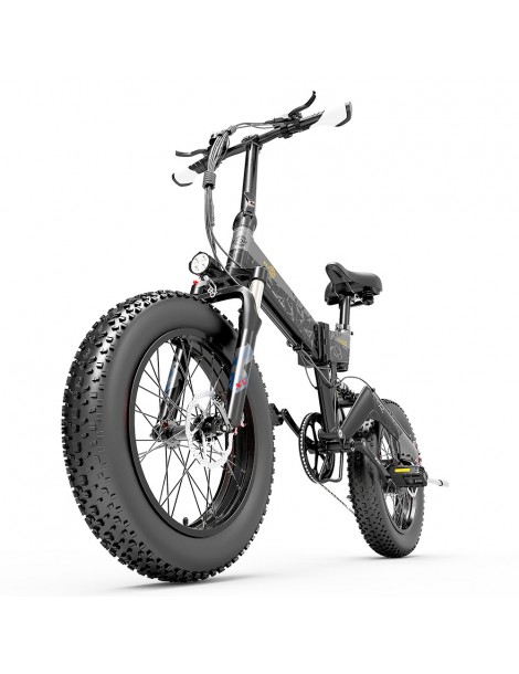 BEZIOR XF200 Bici elettrica pieghevole da 20 pollici con pneumatici grassi Motore da 1000 W Batteria da 48 V 15 Ah - Nero Grigio Offerte