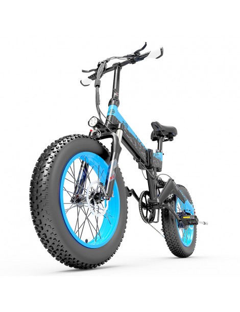 BEZIOR XF200 Bici elettrica pieghevole da 20 pollici con pneumatici grassi Motore da 1000 W Batteria da 48 V 15 Ah - Nero Blu Hotsell
