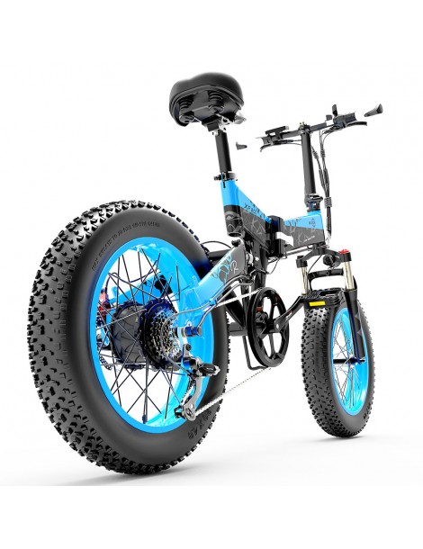 BEZIOR XF200 Bici elettrica pieghevole da 20 pollici con pneumatici grassi Motore da 1000 W Batteria da 48 V 15 Ah - Nero Blu Hotsell
