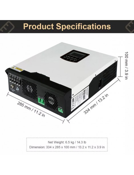 DAXTROMN Inverter solare off grid da 3KW caricatore PWM da 24V DC 70A ingresso PV 80VDC Inverter sinusoidale puro senza WiFi Outlet
