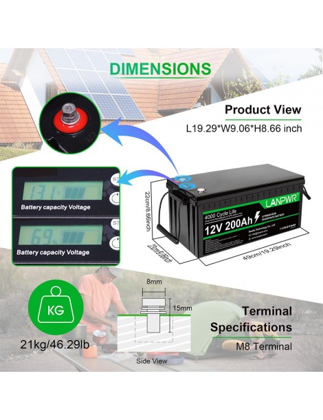 LANPWR 12V 200Ah LiFePO4 Batteria di backup 2560Wh di energia 4000 cicli profondi Vendita Economica
