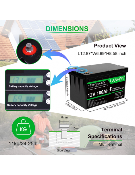 LANPWR Batteria di backup 12V 100Ah LiFePO4 1280Wh di energia 4000 cicli profondi Saldi Di Fabbrica