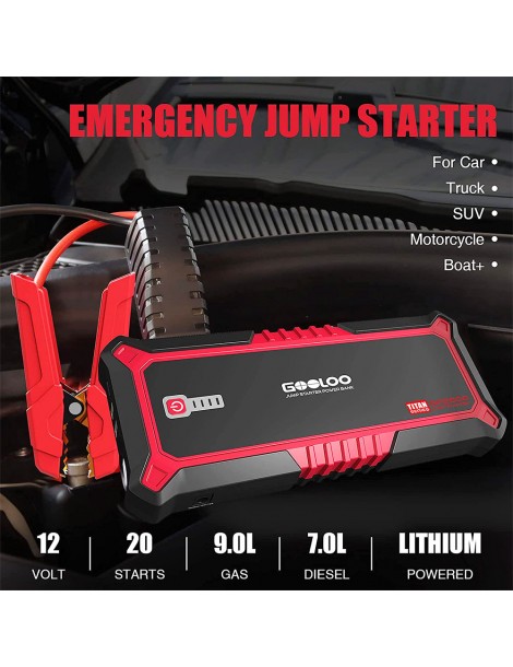 GOOLOO GP2000 avviatore di emergenza per auto con picco di 2000A Jump Box da 12V alimentatore da 19800mAh - Rosso Smaltimento dello stoccaggio