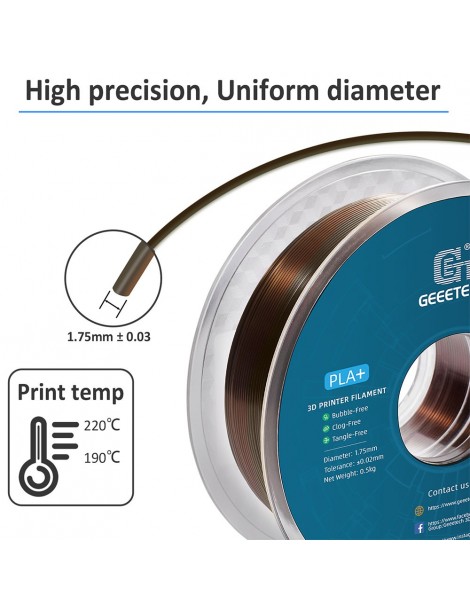 Geeetech Filamento Silk PLA per stampante 3D precisione dimensionale 1 75 mm /- 0 03 mm Bobina da 1 kg - Arcobaleno di bronzo Vendita calda