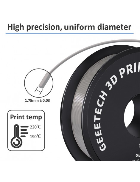 Filamento PLA Geeetech per stampante 3D precisione dimensionale 1 75 mm /- 0 03 mm Rocchetto da 1 kg (2 2 libbre) - Grigio Offerta temporanea