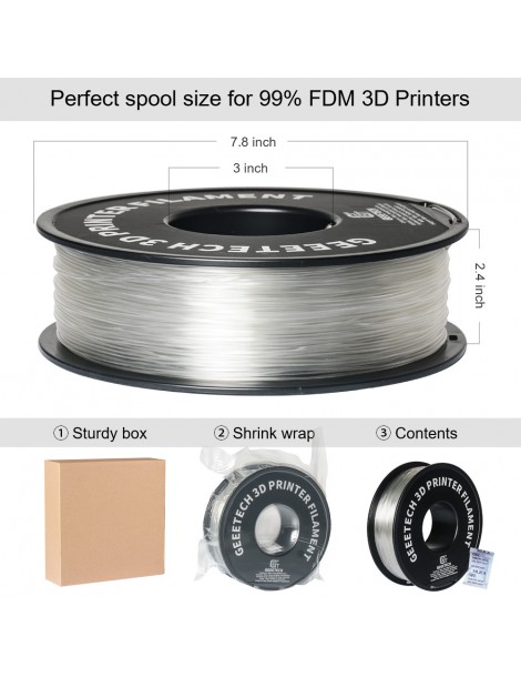 Filamento PLA Geeetech per stampante 3D precisione dimensionale 1 75 mm /- 0 03 mm Bobina da 1 kg (2 2 libbre) - Trasparente Lightning offer