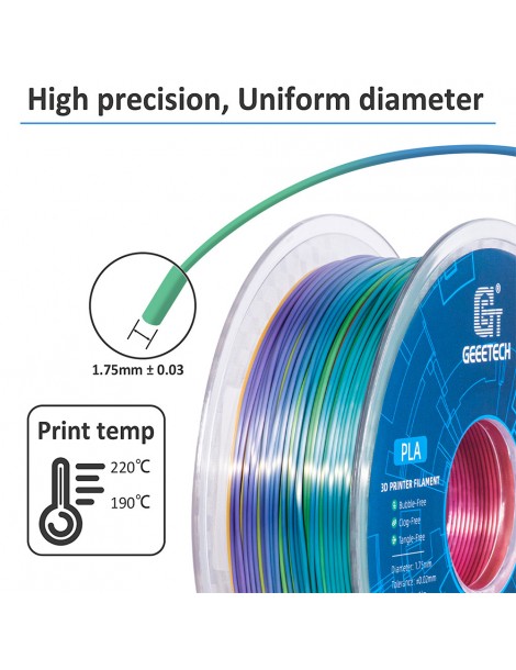 Geeetech Filamento PLA di seta per stampante 3D precisione dimensionale di 1 75 mm /- 0 03 mm Bobina da 1 kg - Arcobaleno Nuovi prodotti