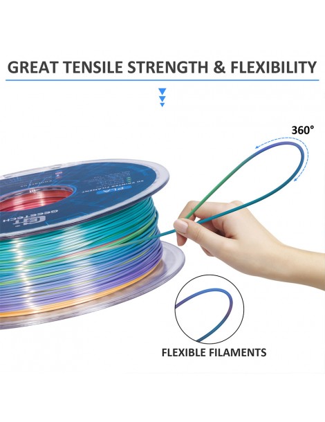 Geeetech Filamento PLA di seta per stampante 3D precisione dimensionale di 1 75 mm /- 0 03 mm Bobina da 1 kg - Arcobaleno Nuovi prodotti