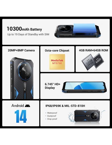 FOSSiBOT F105 Smartphone robusto schermo HD+ da 6 745 pollici batteria da 10300mAh 4GB RAM+64GB ROM - Blu Rilascio limitato