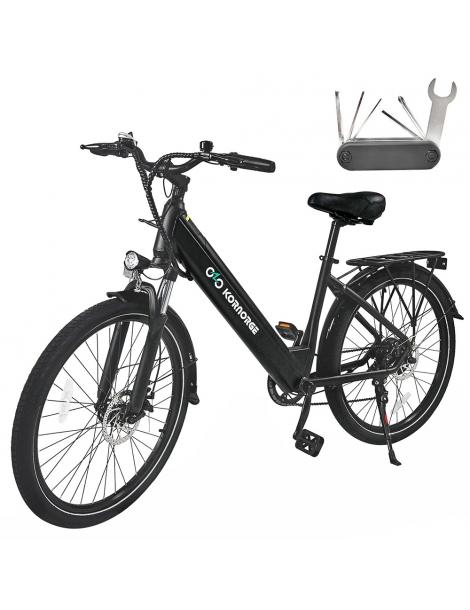 Kornorge C7 Bicicletta elettrica motore da 350W batteria da 36V/12 5Ah pneumatici da 26 pollici autonomia di 50km - Nero 2025