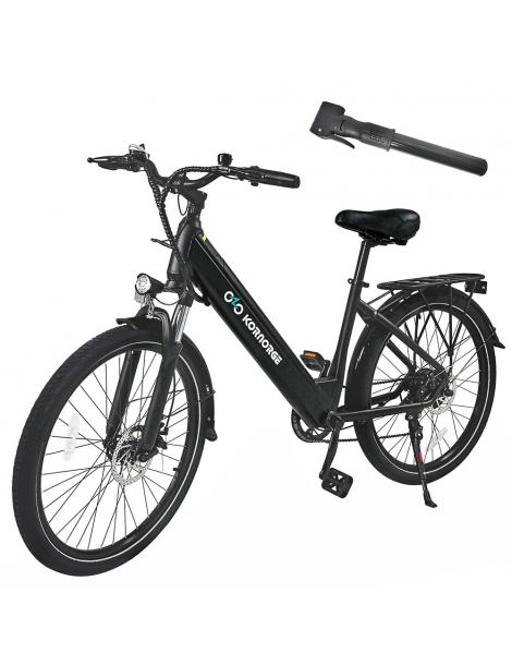 Kornorge C7 Bicicletta elettrica motore da 350W batteria da 36V/12 5Ah pneumatici da 26 pollici autonomia di 50km - Nero 2025