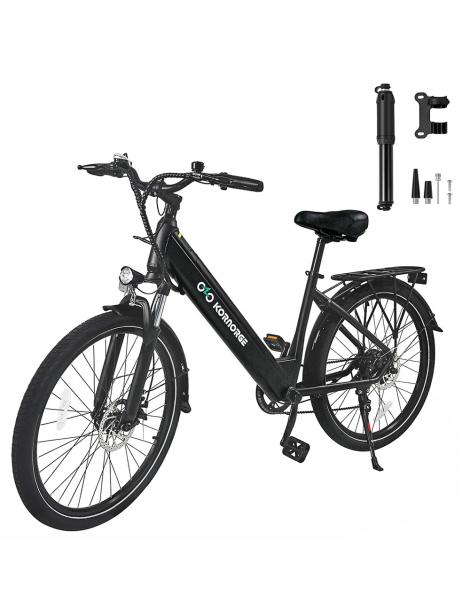 Kornorge C7 Bicicletta elettrica motore da 350W batteria da 36V/12 5Ah pneumatici da 26 pollici autonomia di 50km - Nero 2025