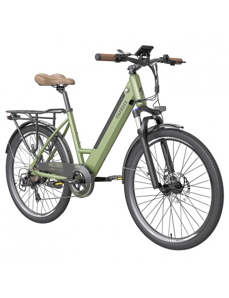 FAFREES F26 Pro 26'' E-Bike da città passo-passo 25 Km/h Motore 250W 36V 10Ah Batteria incorporata rimovibile-Verde Italy