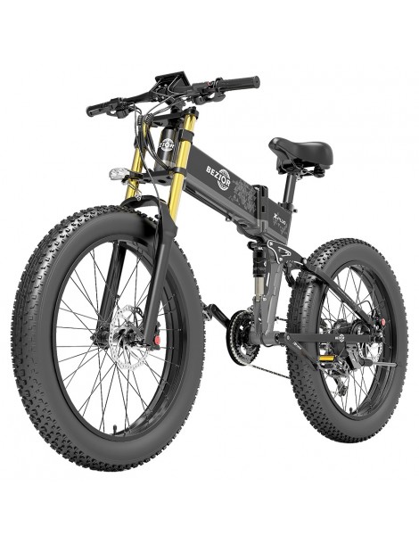 BEZIOR X-PLUS Electric Bike 1500W Motor 48V 17.5Ah Battery 26*4.0 Tire Mountain Bike 40 km/h Max Speed 200kg Load -Black Pezzi Unici