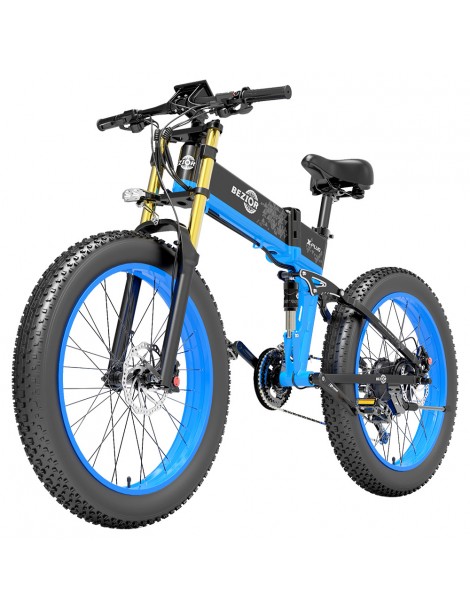 BEZIOR X-PLUS Electric Bike 1500W Motor 48V 17.5Ah Battery 26*4.0 Tire Mountain Bike 40 km/h Max Speed 200kg Load - Blue Soddisfazione Garantita