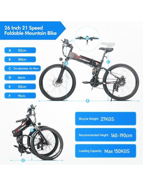 Kaisda K1 Ciclomotore elettrico pieghevole pneumatico da 26 pollici motore da 500W batteria agli ioni di litio da 10Ah - Nero Offerta