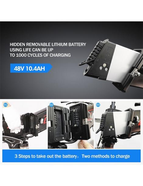 Kaisda K1 Ciclomotore elettrico pieghevole pneumatico da 26 pollici motore da 500W batteria agli ioni di litio da 10Ah - Nero Offerta