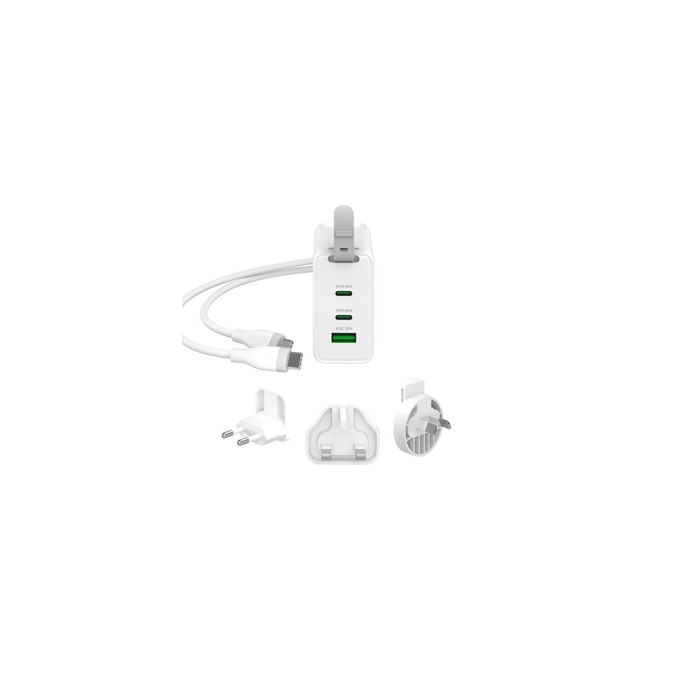 j5create 65W GaN USB-C 3-Port Traveler Charger with changeable AC plugs and USB-C cable Outlet